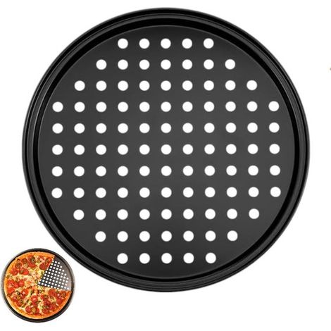Plaque à pizza - Plaque à pizza perforée - Plaque de cuisson - Noire - Plaque à pizza perforée - 24 cm - Plaque à pizza croustillante - Plaque à pizza - Plaque à pizza ronde - Convient pour le four - (1/5)