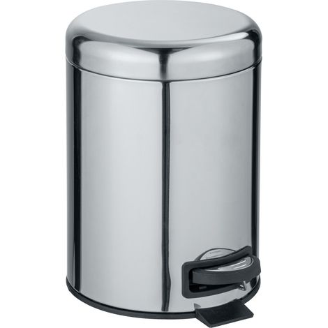 WENKO Kosmetik-Treteimer Leman Edelstahl Glänzend 5 L, 5L, Silber glänzend, Edelstahl rostfrei glänzend, Polypropylen schwarz