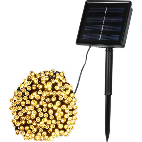Guirlande solaire 200 LED corde lumineuse 72 pieds 8 réglages blanc chaud déco fête jardin maison festival (1/4)