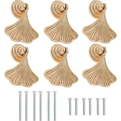6pcs Poignées de Bouton en Forme de Feuille avec Vis Poignées de Porte en Feuille Poignées de Meubles Poignées Accessoires pour Armoires Tiroirs Bibliothèque, Or (1/4)