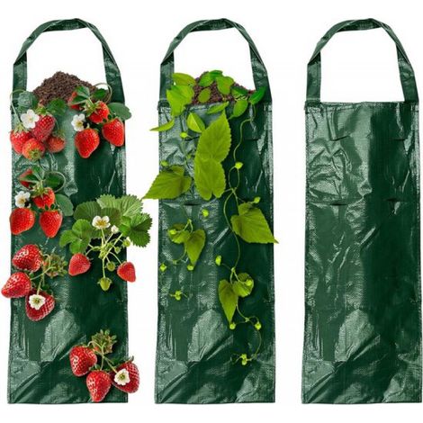 Ensemble de 3 sacs suspendus pour plantes, sacs multifonctionnels pour la culture de fraises, de fleurs et d'herbes aromatiques dans les jardins verticaux