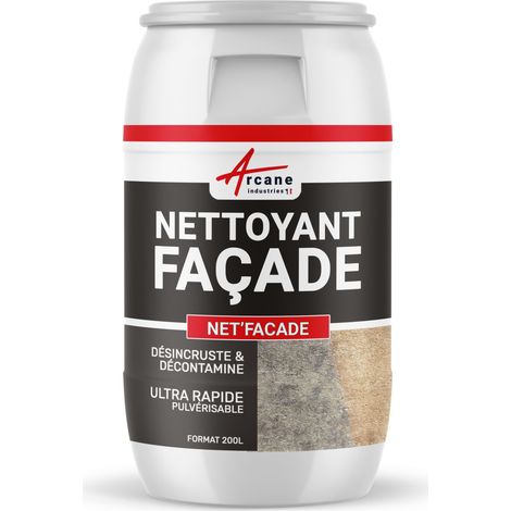 Arcane Industries – Nettoyant façade ultra rapide 200 L – Élimination totale des salissures – Pour crépi, enduit, pierre – Produit professionnel