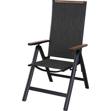 Chaise de jardin pliante en aluminium noir – Accoudoirs solides – Réglable 6 positions – Charge 150 kg – Utilisation intérieure et extérieure (1/5)