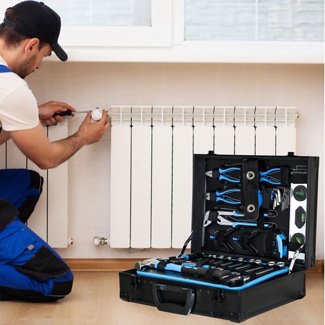 Coffret d’outils de réparation 247 pièces, boîte de rangement, acier et plastique, noir et bleu (1/5)