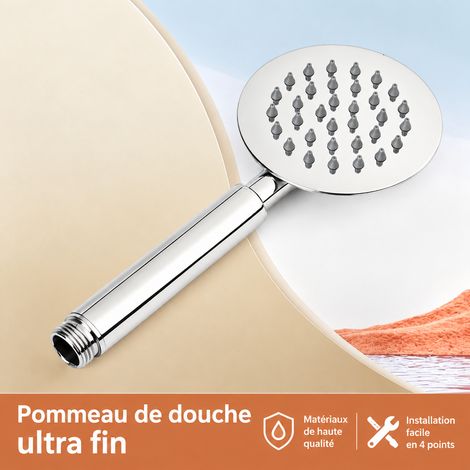 Pommeau de Douche à Main Rond Ultra-Fin Inox Haute Pression Douchette Salle de Bain Finition Miroir 11,715 kg – Livraison gratuite (1/5)