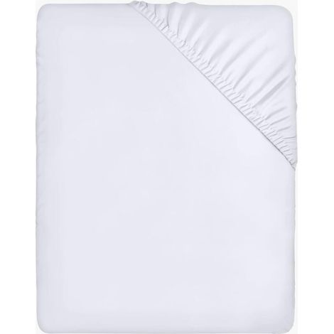 Lenzuolo con angoli - Bianco, 160 x 200 cm - Ritagli da 35 cm per materassi spessi - Microfibra di poliestere spazzolata (1/4)