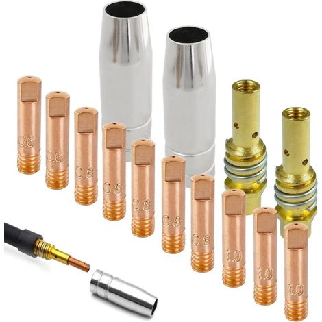 14-teiliges Gasschweißzubehörset, Verschleißteile für MIG/MAG-Schweißbrenner MB15AK (M6 0,6/0,8/1,0 mm) (1/4)