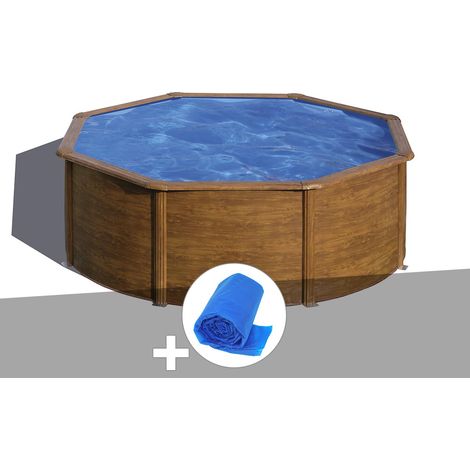 Kit piscine acier aspect bois Gré Sicilia ronde 3,70 x 1,22 m + Bâche à bulles