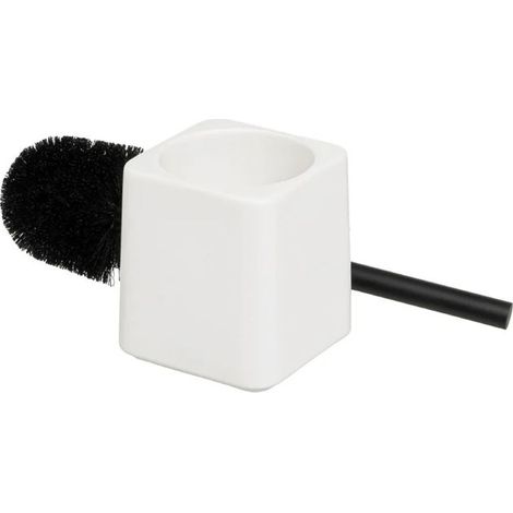 Brosse à toilettes noir avec support en céramique blanche - Longueur 10 x Largeur 10 x Hauteur 34 cm (1/2)