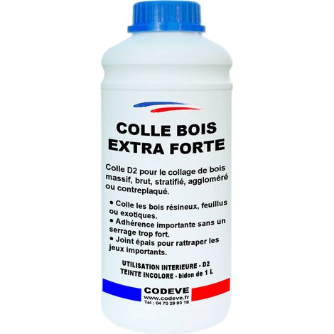 Codève Bois – Colle à bois extra forte 1 L – Adhérence D2 pour bois dur et exotique – Joint épais pour rattraper les jeux – Prêt à l'emploi