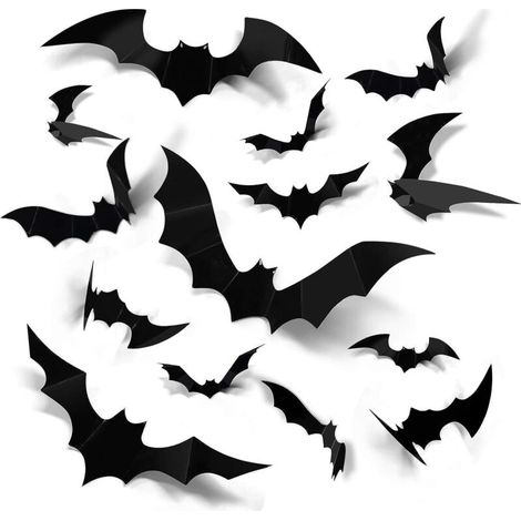 Halloween-Dekorationen – Schwarze Spinnenaufkleber – 3D-Fledermäuse – Partydeko – Dekorative Wandaufkleber – 12 + 28 Stück (1/4)
