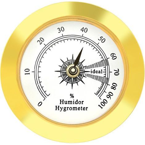 Alloy Hygrometer, 38mm Gold Round Frame, For Cigar Humidor, Guitar, Greenhouse (1/5)