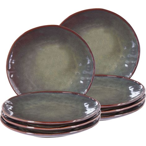 Set of 8 Dinner Plates THYME Stoneware Dark Green