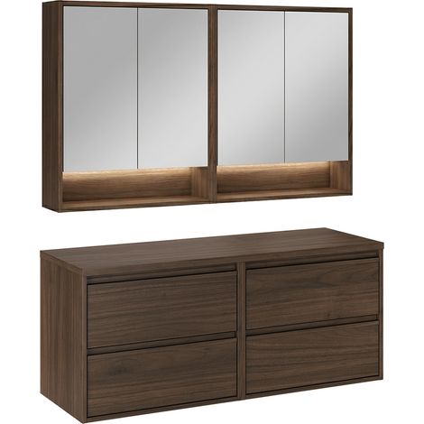 Waschtischunterschrank 120cm und Spiegelschränke Edmé Dunkles Holz (1/5)