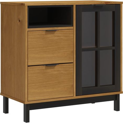 Credenza cassettiera armadio contenitore organizer cucina soggiorno soggiorno con anta in vetro 80 x 40 x 80 cm legno di pino massiccio marrone 020030104