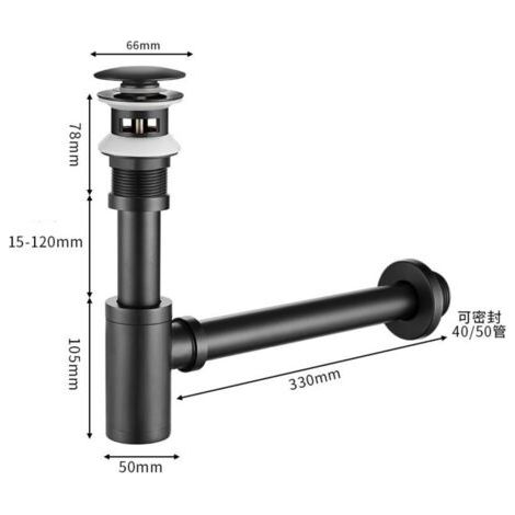 Siphon évier et Lavabo avec Bonde Lavabo, Siphon Salle de Bain Universel Anti-Odeur, Réglable en Hauteur, Bonde Clic Clac sans Trop Plein Noir Mat (1/3)