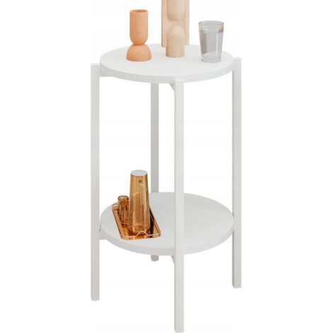 Tavolino rotondo da loft con ripiano 35x35x62 cm in metallo bianco (1/5)