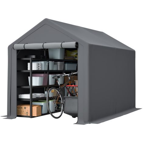 Abri vélo extérieur gris foncé 296x190x200 cm, abri de stockage jardin en toile PE 170 g/m², structure acier galvanisé