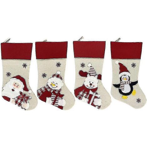 Lot de 4 chaussettes de Noël, botte de Père Noël à remplir, 48 x 22 cm (1/5)