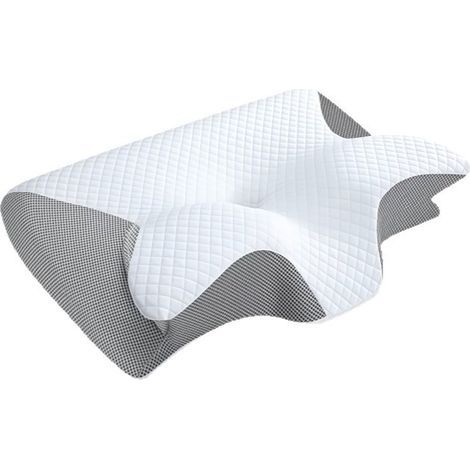 Viscoelastic cervical pillow, 2-in-1 ergonomic orthopedic pillow for neck pain relief, contoured support pillow, 1 piece, grey-AquaForge (1/4)