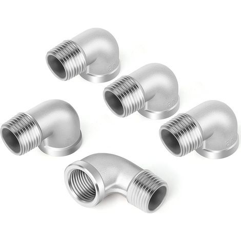 5 pezzi gomito a 90 gradi in acciaio inox 304, raccordo per tubi filettato BSP femmina x maschio, raccordo angolare stampato 1/4" per idraulica industriale e giardinaggio (1/5)