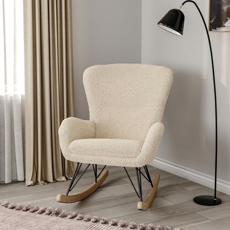 Beige Modern Faux Wool Rocking Chair with Cushion (1/5)