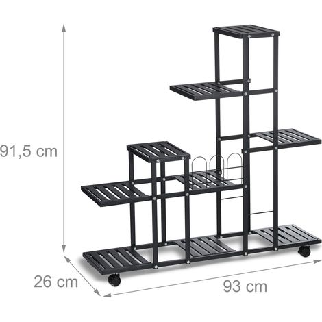 Scaffale per piante design moderno 9 posizioni 93 x 30 x 130 cm con ruote e freni in acciaio nero 130015108