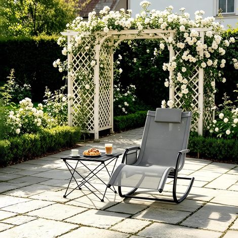 Chaise longue da giardino a dondolo con tasca laterale, 152 x 83 x 62 cm, grigio DESVIAE (1/5)