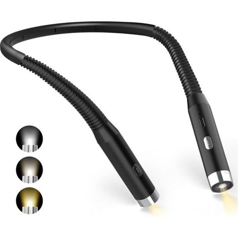 Lampe de Lecture de Cou, Lampe lecture Rechargeable au lit, 3 Couleurs et 3 Niveaux de Luminosité Réglables, Pliable à 360°, Liseuse LED USB (1/4)