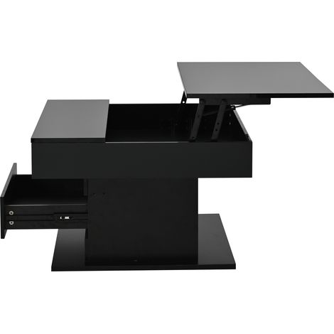 Quadratischer Couchtisch 70 x 70 x 45 cm, schwarz glänzend, 1 Schublade, Geheimfach (1/5)