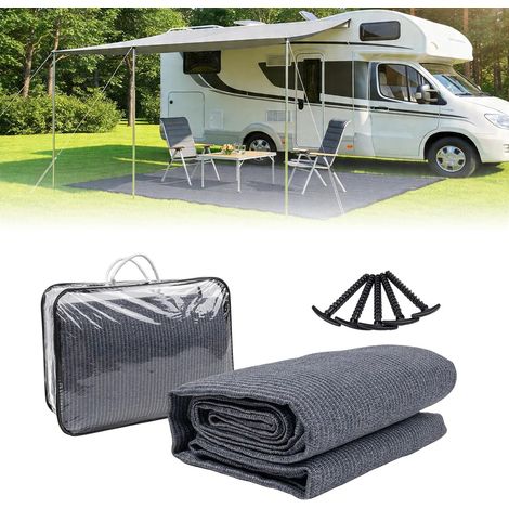 Tapis de Sol pour Auvent de Tente -Tapis de Camping Extérieur Respirant et Antidérapant avec Sac de Transport et Piquets - Gris Bleu (1/5)