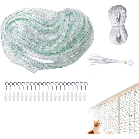 Filet de Protection Chat Balcon 3 x 8 m Transparent, Filet Sécurité Chat pour Balcon, Terrasse, Fenêtre et Escalier, Résistant aux UV et Déchirures, avec Corde, Crochets et Serre-câbles (1/5)