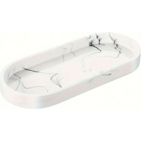 1 Plateau cosmétique ovale en silicone, résine noire, comme organisateur de coiffeuse et de salle de bain sans contact ,Blanc (1/5)