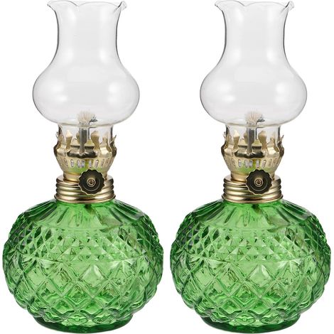 Lot de 2 Lampes à Pétrole Vintage en Verre Transparent Lanterne à Pétrole Rustique Décorative de Table Lampe Tempête pour Éclairage D’Appoint Intérieur et Extérieur Coloris (1/5)