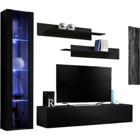 Mobile porta TV FLY G2 design, colore nero lucido. Mobile sospeso moderno e alla moda per il tuo soggiorno.