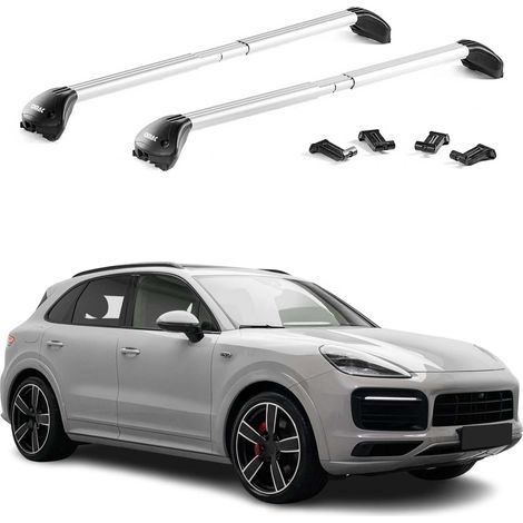 OMAC Barres de toit transversales certifiées TÜV pour Porsche Cayenne III 2019-2026 – Verrouillables (4 antivols) – Charge max 100 kg – Fixation durable Argent