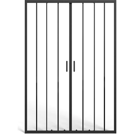 Porta doccia scorrevole doppia in metallo nero opaco - Vetro anticalcare - 120 x 195 cm - BAVIODA (1/5)