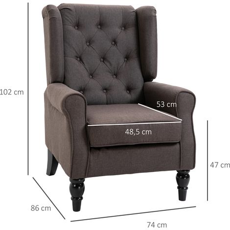 Fauteuil HOMCOM, fauteuil à oreilles avec coussins, capitonné, fauteuil à dossier haut avec pieds en bois, fauteuil relaxant pour salon, chambre, marron (1/5)