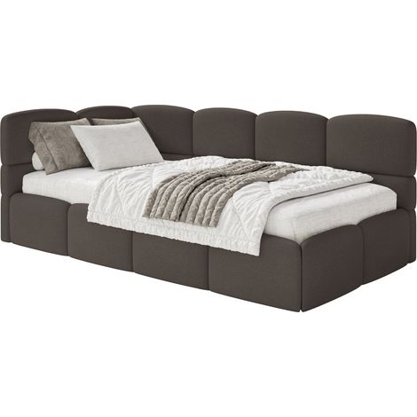 Selsey Cloudy – Jugendbett 120 cm, Bettkasten, Chenille, Kopfteil links, Braun