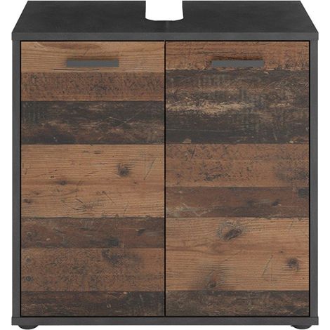 Meuble sous vasque 2 portes effet chêne 60x33x59cm – Panneaux mélaminés résistants – Montage facile – Pour salle de bain moderne – FMD (1/9)