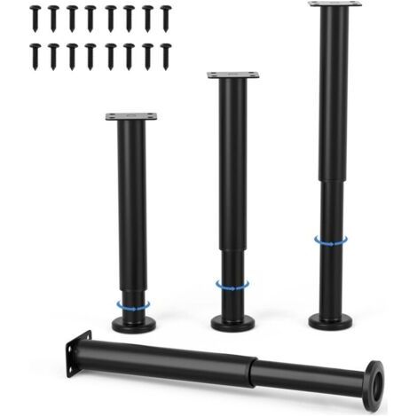 4 Stück Verstellbare Möbelfüße 25cm Schwarz Metall Tischbein Rund für Sofa Schrank Bett mit Schrauben (1/5)