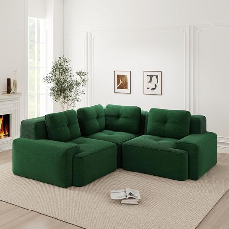 Canapé sans cadre pour salon/bureau, canapé modulable, assise profonde confortable et moelleuse en velours côtelé, aucun assemblage requis, design antidérapant. Vert. (1/5)