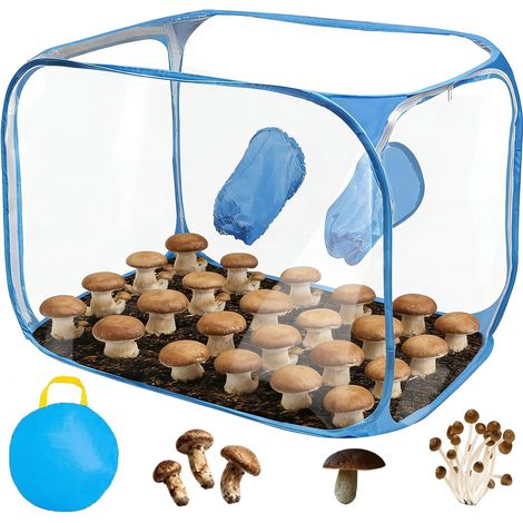 Mushroom Grow Tent, Portable Mushroom Grow Kit, Foldable Grow Tent with Two Arm Openings, Grow Box for Mushrooms such as Enoki Mushrooms, Medicinal Mushrooms, Mushrooms in General (60 x 60 x 90 cm) (1/5)
