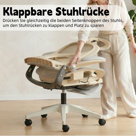 Chaise de bureau ergonomique pliable en maille grise avec soutien lombaire, gain de place - CHICFURN (1/5)