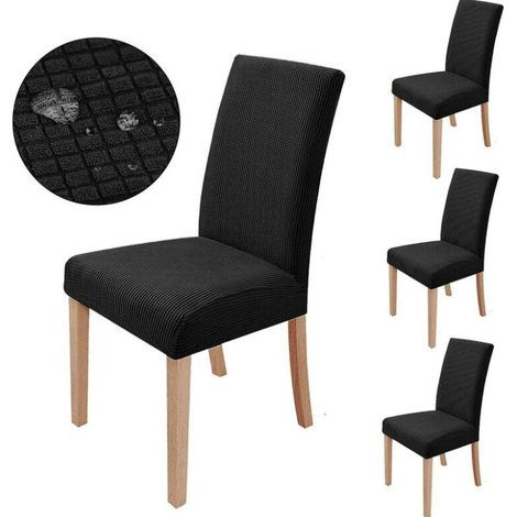 (Black) 6 Pieces Stretch Chair Cover, Dining Room Chair Protector Slipcover, Washable