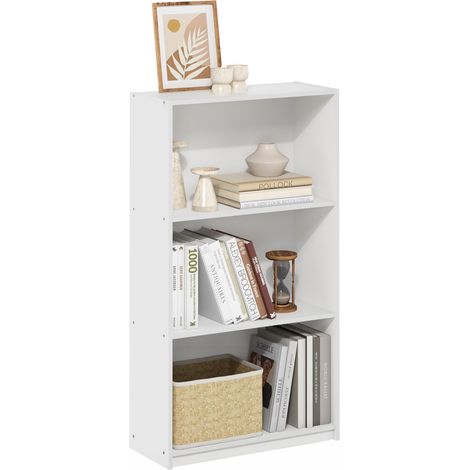 Étagère à Livres, bibliothèque Moderne à 3 Niveaux, bibliothèque avec étagères Ouvertes, 23.6 x 55.3 x 100.3, pour Salon, Chambre, Bureau à Domicile, Blanc/Blanc (1/5)