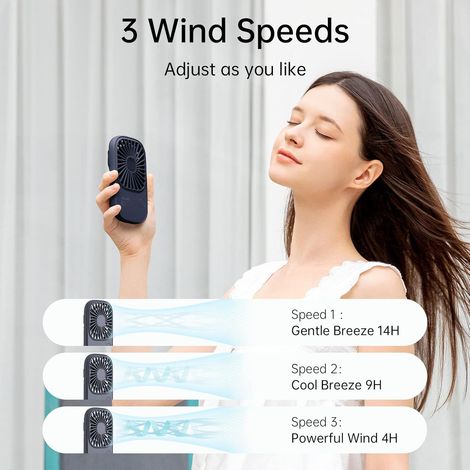 Mini Ventilateur de Poche Portable Rechargeable USB avec 3 Vitesses, Ventilateur à Cils à Piles pour Filles Enfants Femmes Hommes Voyage Bleu (1/4)