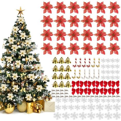 Adorno Para Árbol De Navidad - Flores Navideñas Diy - Decoración Para Árbol Corona Y Guirnalda - Set De 120 Piezas (1/5)