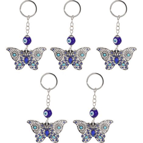 5Pcs Rhinestone Keychain Handcrafted Exquisite Beautiful Shiny Butterfly Shape Evil Eye Keychain Decoration (1/5)
