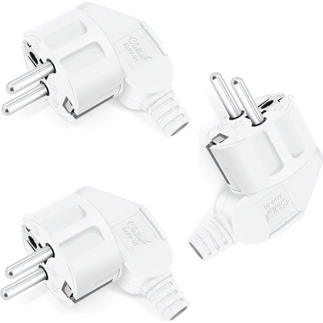 3er-Pack Schuko-Stecker 250 V 16 A – Unzerbrechlicher Sicherheitsstecker – Knickschutzhülle – Für 8–10 mm² Kabel – Stoßfest (1/4)